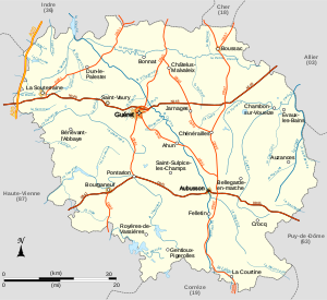 Creusen departementin kartta  