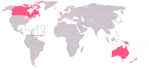 Commonwealth krallıkları, pembe ile gösterilmiştir