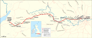 Mapa de la línea principal del Great Western. No se muestran los ramales  