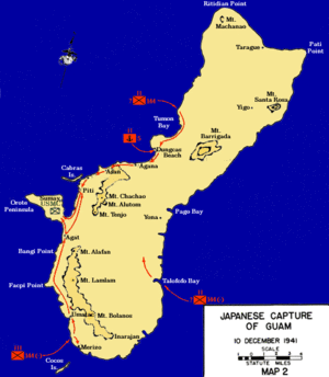 Karte der japanischen Landungen auf Guam