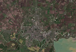 Krasnodar y alrededores, imagen del satélite Sentinel-2, 2018-09-18
