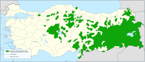 Mappa che mostra le aree a maggioranza curda all'interno della Turchia.