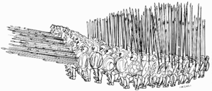 Una falange macedonia. La formación escocesa de schiltron o "erizo" era igual. Los escoceses fueron entrenados para estar a la defensiva y también para atacar
