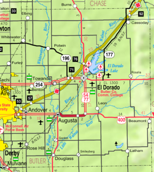 Mapa del KDOT de 2005 del condado de Butler (leyenda del mapa)