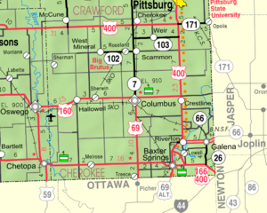 Carte KDOT 2005 du comté de Cherokee (légende de la carte)