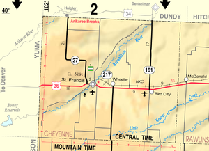 Mapa del KDOT del condado de Cheyenne de 2005 (leyenda del mapa)