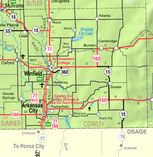 Mapa del KDOT del condado de Cowley de 2005 (leyenda del mapa)