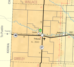 Mapa okresu Greeley od KDOT z roku 2005 (legenda mapy)