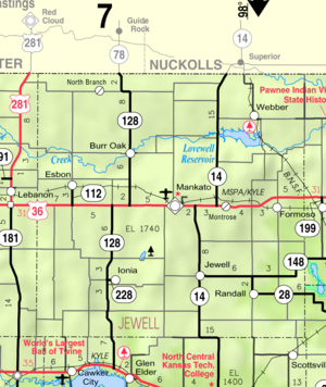 Mapa del KDOT de 2005 del condado de Jewell (leyenda del mapa)  