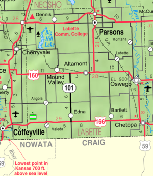 KDOT-kort over Labette County fra 2005 (kortlegende)  