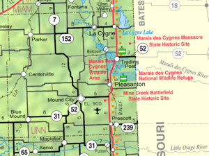 Mapa del KDOT de 2005 del condado de Linn (leyenda del mapa)  