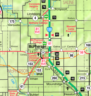 Mapa del KDOT de 2005 del condado de McPherson (leyenda del mapa)  