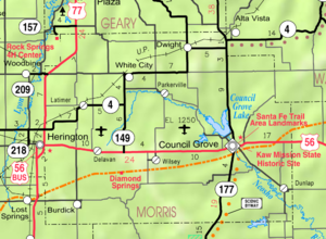 Mapa del KDOT de 2005 del condado de Morris (leyenda del mapa)  