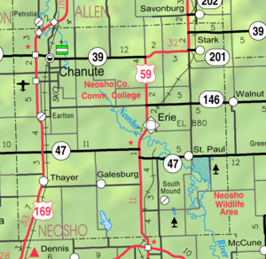 Mapa del KDOT del condado de Neosho de 2005 (leyenda del mapa)