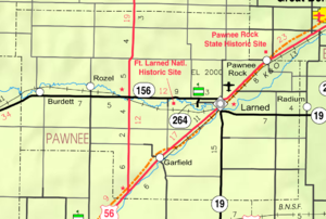 Mapa del KDOT de 2005 del condado de Pawnee (leyenda del mapa)