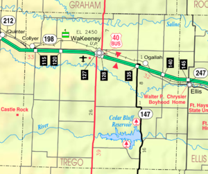 Mapa del KDOT de 2005 del condado de Trego (leyenda del mapa)  