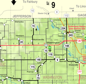 Mapa de 2005 del condado de Washington del KDOT (leyenda del mapa)  