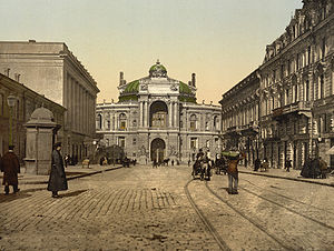Ulice Richelieu a Operní divadlo v 90. letech 19. století.  