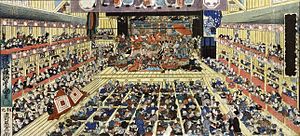 Representación de kabuki en 1858  