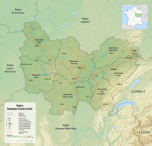 Kort over Bourgogne-Franche-Comté