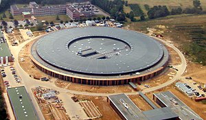Moderna synkrotroner i industriell skala kan vara mycket stora (här Soleil nära Paris).