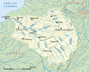 Seinen udspringer nær Dijon i det østlige Midtfrankrig og løber gennem Paris og ud i Den Engelske Kanal.