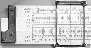 A slide rule designed to calculate 0.2 x X