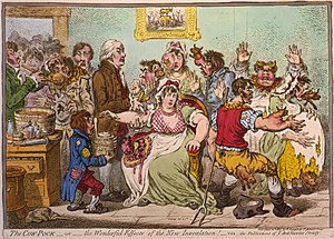 James Gillray, The Cow-Pock - eller de vidunderlige virkninger af den nye vaccination! (1802). Vaccinationer bidrog i sidste ende til at udrydde kopper i verden.