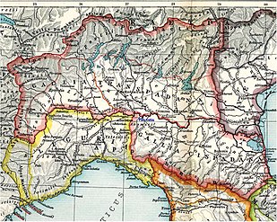 Teil einer alten Karte des römischen „Gallia Transpada“