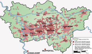 Map of the settlement structure of the Ruhr area