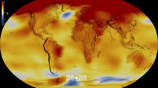 Play media file Local surface temperatures since 1880, moving averaged over five years and with a spatial resolution of about 1200 km.