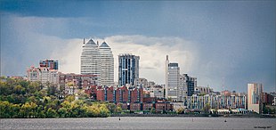 Dnipro, on the left the residential complex Tower, on the right the Most-City Center