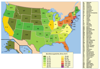 Population density of the United States