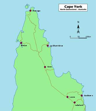 Cape York Yarımadası Haritası, Far North Queensland, Avustralya