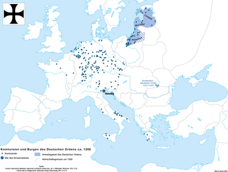 The Branches of the Teutonic Order in Europe around 1300