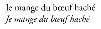 Example of the Garamond font in normal (top) and italic (bottom). It is clearly visible that the italic glyphs are not only slanted, but also have other shapes.