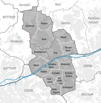 Map of Gelsenkirchen (with districts)