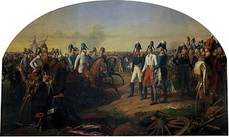 Karl Philipp Fürst zu Schwarzenberg announces the victory in the Battle of the Nations at Leipzig to the allied monarchs. Painting by Johann Peter Krafft, 1817, Museum of Military History Vienna.