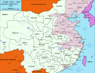 The war situation in 1940: Under Japanese rule in 1930 Former Chinese territory under Japanese rule in 1940