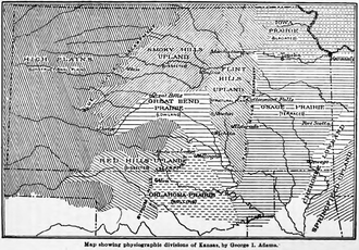 Mapa que muestra las divisiones fisiográficas de Kansas y el norte de Oklahoma  