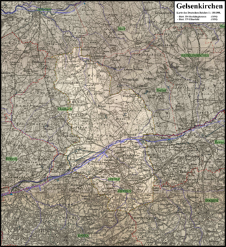 Map of the German Empire 1: 100,000 of the present-day Gelsenkirchen area at the end of the 19th century - at that time still clearly separated into Buer (together with Horst and other present-day districts) in the north and the core city in the south