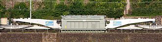 ÖBB carrying beak wagon with transformer in Koblenz-Ehrenbreitstein station