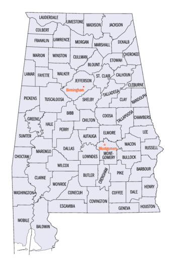 Imágenes principales  Hrabstwa Alabama (mapa klikalna) &nbsp;   