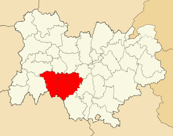 Arondismentele din Haute-Loire, cu roșu, în regiunea Auvergne-Rhône-Alpes