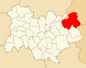 Arrondissements i Haute-Savoie, med rødt, i regionen Auvergne-Rhône-Alpes