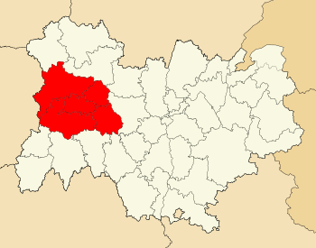 Raudona spalva pažymėti Puy-de-Dôme rajonai Overnės-Ronos-Alpių regione.