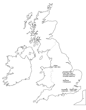Een kaart met de locaties van de Britse Grand Prix.
