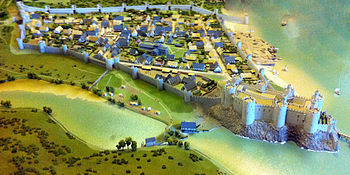 Un modello del castello di Conwy nel 1300.