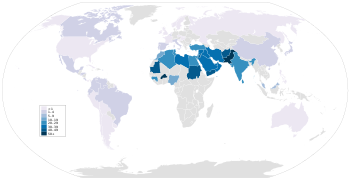 2014: Proportions of marriages between blood relatives worldwide (2nd cousin or closer; see inbreeding coefficients): 50 % and more 40–49 % 30–39 % 000 20–29 % 10 – 19 % 05 – 09 % 000 01 – 04 % <1 %