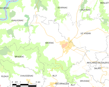Map of the commune of Mauriac